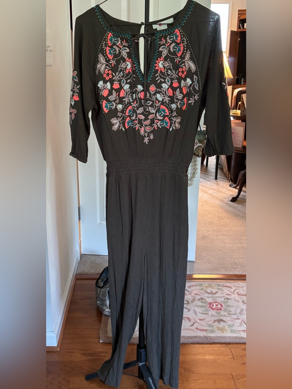 Boden Olive Green 3/4 Sleeve Embroidered Jumpsuit